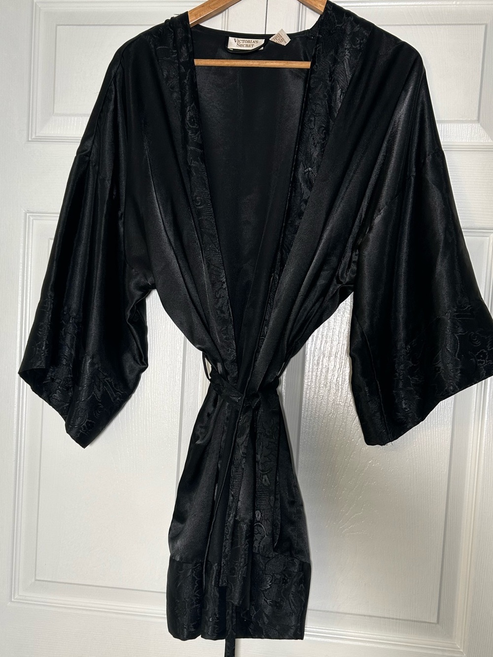 Vintage Victoria's Secret Black Satin Kimono Robe